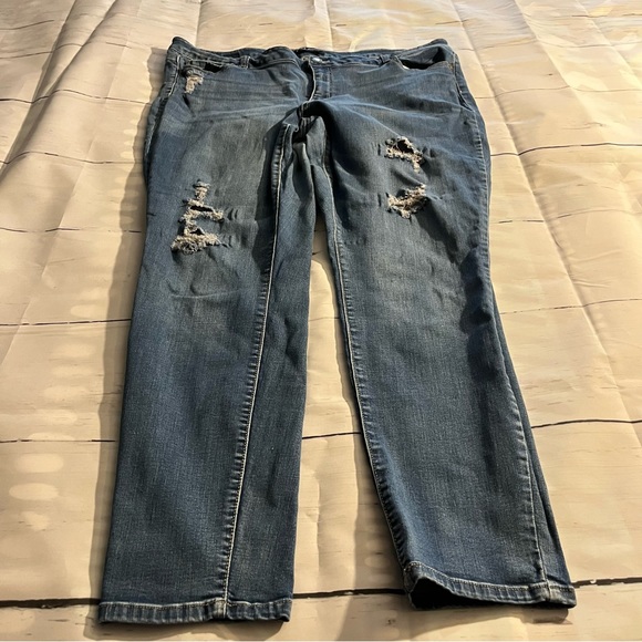 Blue Wax Stretch Skinny Distressed Jeans, Medium Wash, Size 22 - Picture 2 of 11